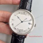 Swiss Copy Breguet Classique Watch 38mm Stainless Steel White Dial Black Leather Strap